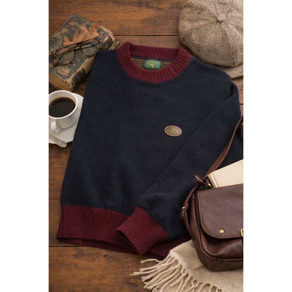 Goosey’s 100% Wool Sweater Made in Italy Navy Burgundy Trim Women's L
